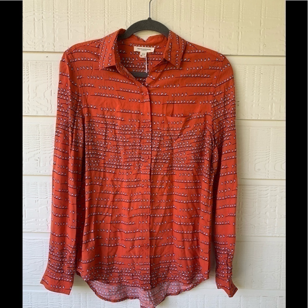 NWT Beachlunchlounge red string hearts buttondown Size SP